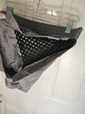 PONY Gray Athletic Elastic Waist Shorts W/ Black Fishnet Mesh Sides Women's Sz M